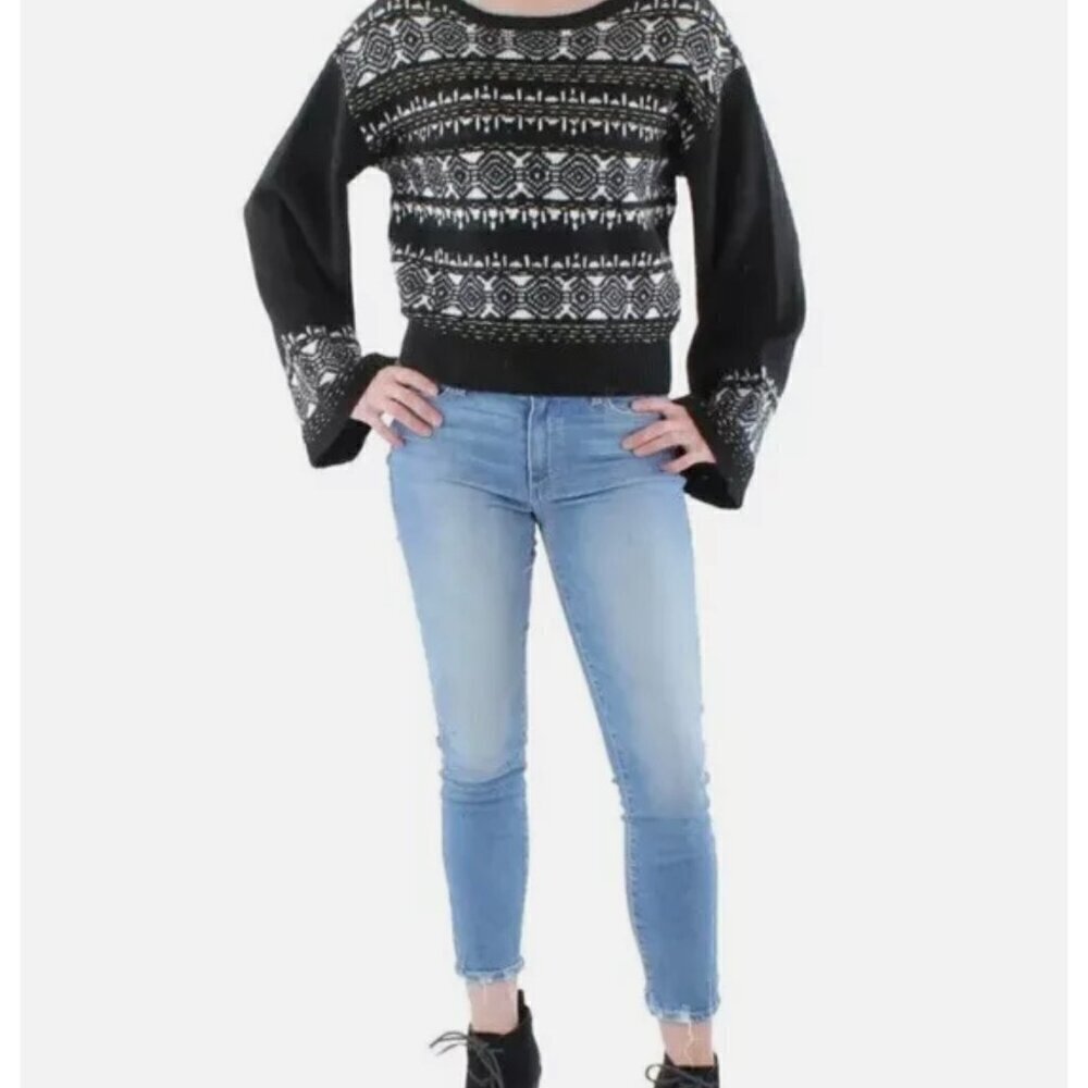 Sam Edelman Womens Black Fair Isle Metallic Sweater